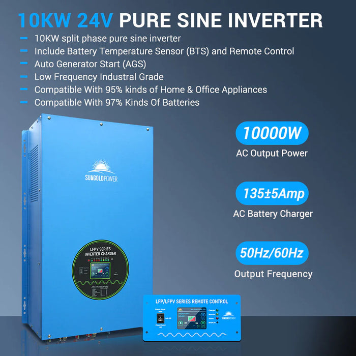 SunGoldPower 10,000W 24V Split Phase Pure Sine Wave Inverter Charger