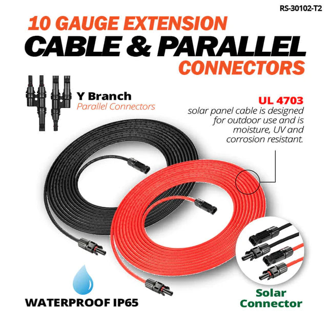 Rich Solar 10 Gauge 50 Feet Solar Extension Cable And Parallel Connectors