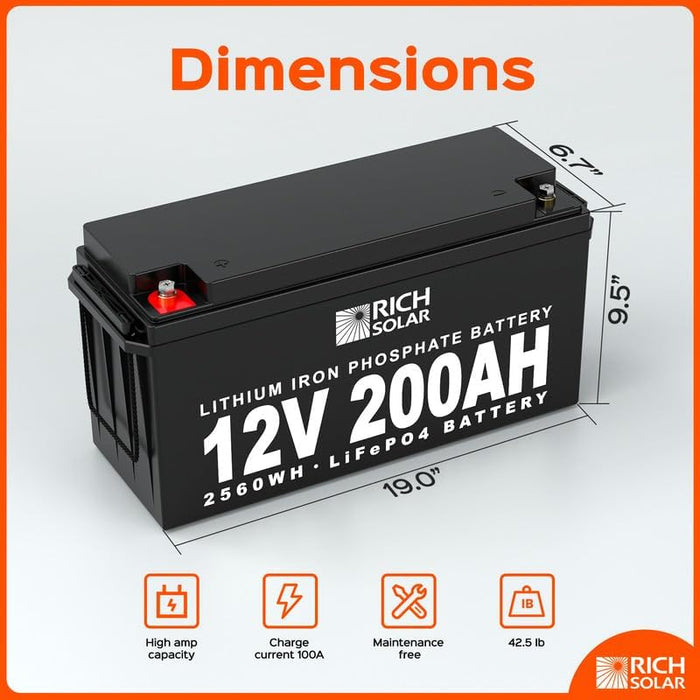 Rich Solar 12V - 600AH - 7.6kWh Lithium Battery Bank