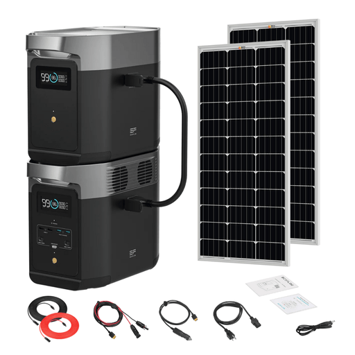 EcoFlow DELTA 2 With Extra Battery 2048Wh 1800W Solar Generator + 100W Rigid Monocrystalline Solar Panels Kit - Off Grid Stores