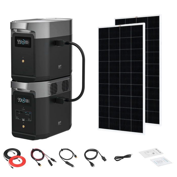 EcoFlow DELTA 2 With Extra Battery 2048Wh 1800W Solar Generator + 200W Rigid Monocrystalline Solar Panels Kit - Off Grid Stores