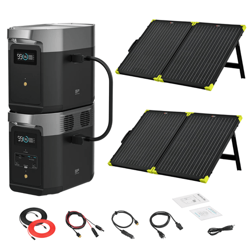 EcoFlow DELTA 2 With Extra Battery 2048Wh 1800W Solar Generator + 100W Portable Monocrystalline Solar Panels Kit - Off Grid Stores