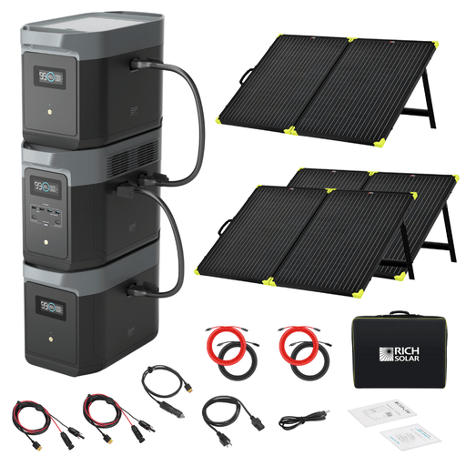 EcoFlow Delta 2 Max With 2 Extra Batteries 6144Wh 2400W LiFePO4 Solar Generator + 200W Portable Monocrystalline Solar Panels Kit - Off Grid Stores