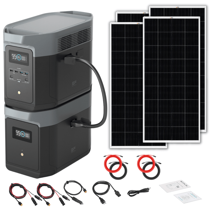 EcoFlow Delta 2 Max With Extra Battery 4096Wh 2400W LiFePO4 Solar Generator + 200W Rigid Monocrystalline Solar Panels Kit - Off Grid Stores