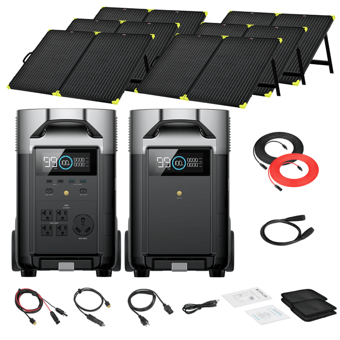EcoFlow DELTA Pro With Extra Battery 7200Wh 3600W Solar Generator + 200W Portable Monocrystalline Solar Panels Kit - Off Grid Stores