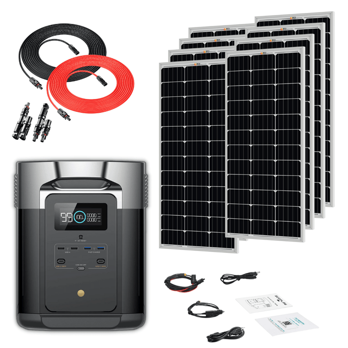 EcoFlow DELTA Max 2016Wh 2400W Solar Generator + 100W Rigid Monocrystalline Solar Panels Kit - Off Grid Stores