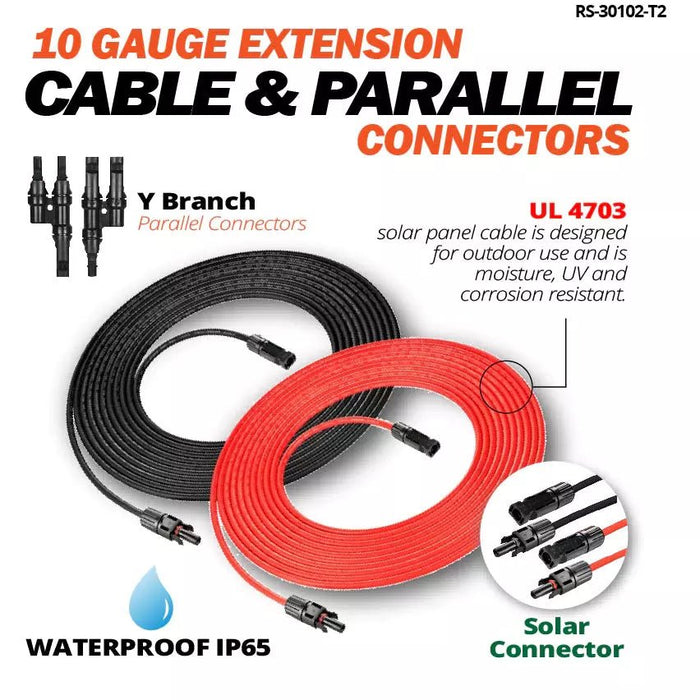 Rich Solar 10 Gauge 30 Feet Solar Extension Cable And Parallel Connectors - Off Grid Stores