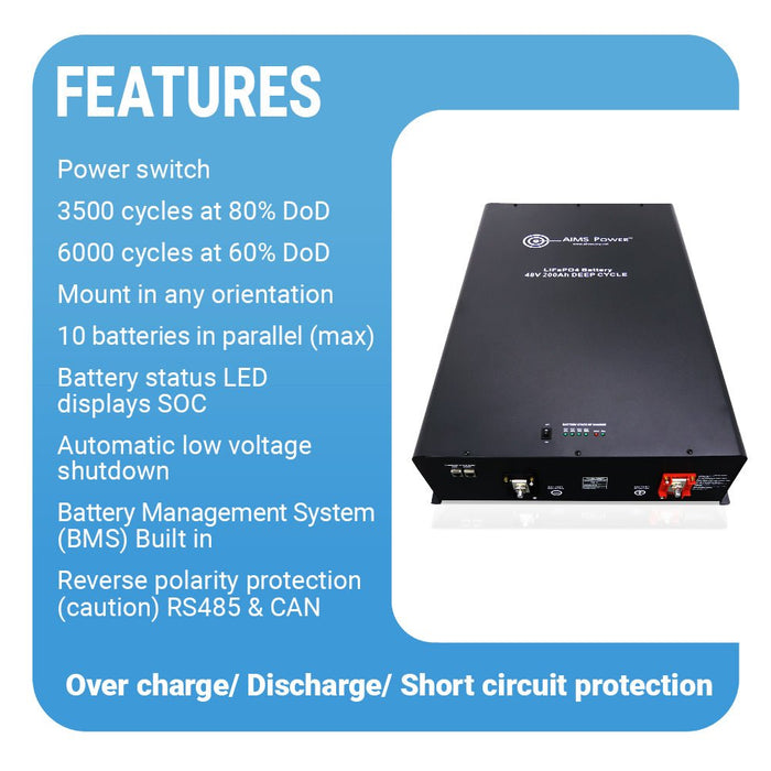 Aims Power Lithium Battery 48V 200Ah LiFePO4 Industrial Grade - Off Grid Stores