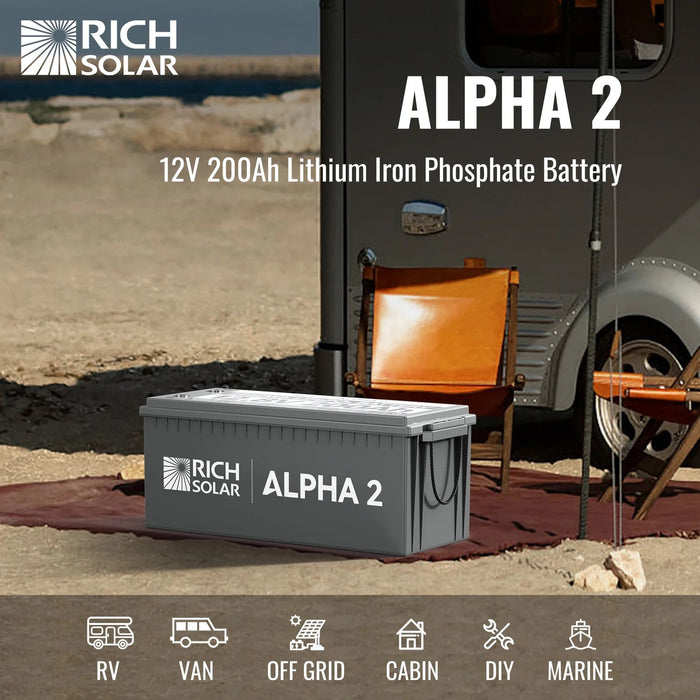 Rich Solar 12V 200Ah LiFePO4 Lithium Iron Phosphate Battery w/ Internal Heating and Bluetooth Function - Off Grid Stores