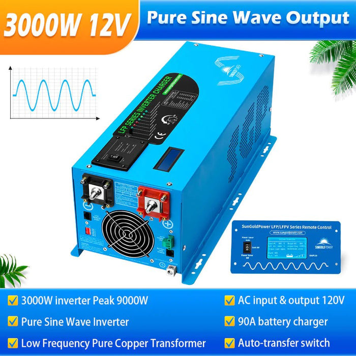 SunGoldPower 3000W DC 12V Pure Sine Wave Inverter With Charger - Off Grid Stores