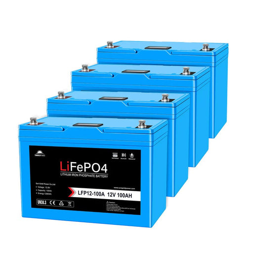 SunGoldPower 4 X 12V 100AH LIFEPO4 Deep Cycle Lithium Battery / Bluetooth /Self-Heating / IP65 - Off Grid Stores