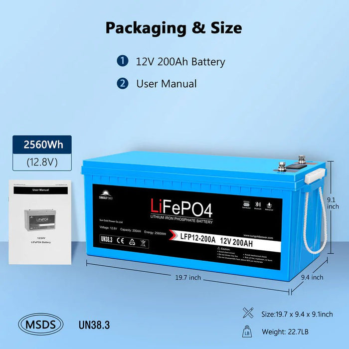 SunGoldPower 4 X 12V 200AH LIFEPO4 Deep Cycle Lithium Battery Bluetooth / Self-Heating / IP65 - Off Grid Stores