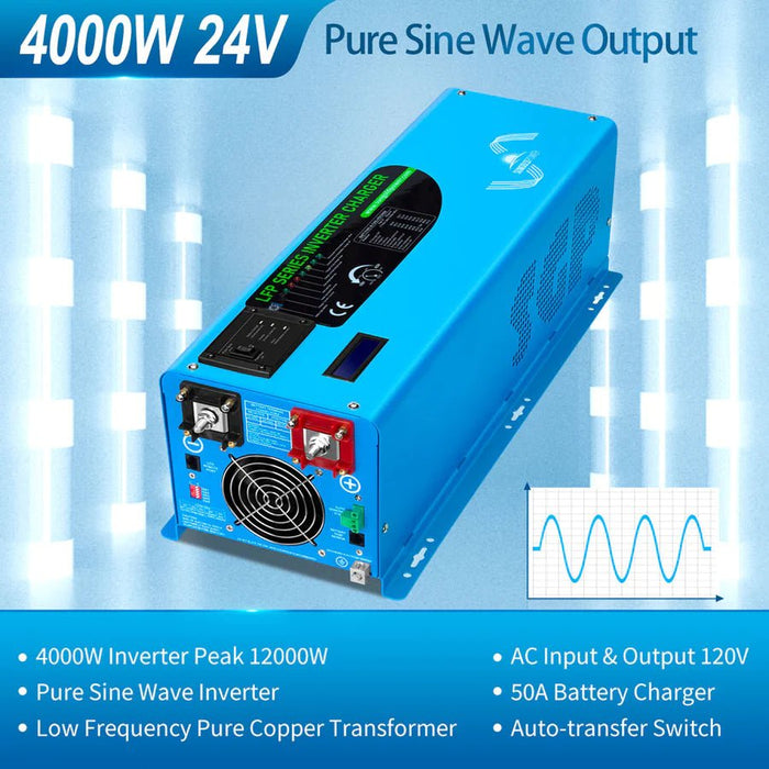 SunGoldPower 4000W DC 24V Pure Sine Wave Inverter With Charger - Off Grid Stores