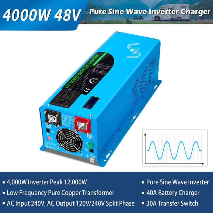 SunGoldPower 4000W DC 48V Split Phase Pure Sine Wave Inverter With Charger UL1741 Standard - Off Grid Stores