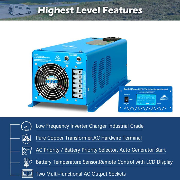 SunGoldPower 6000W DC 24V Split Phase Pure Sine Wave Inverter With Charger - Off Grid Stores