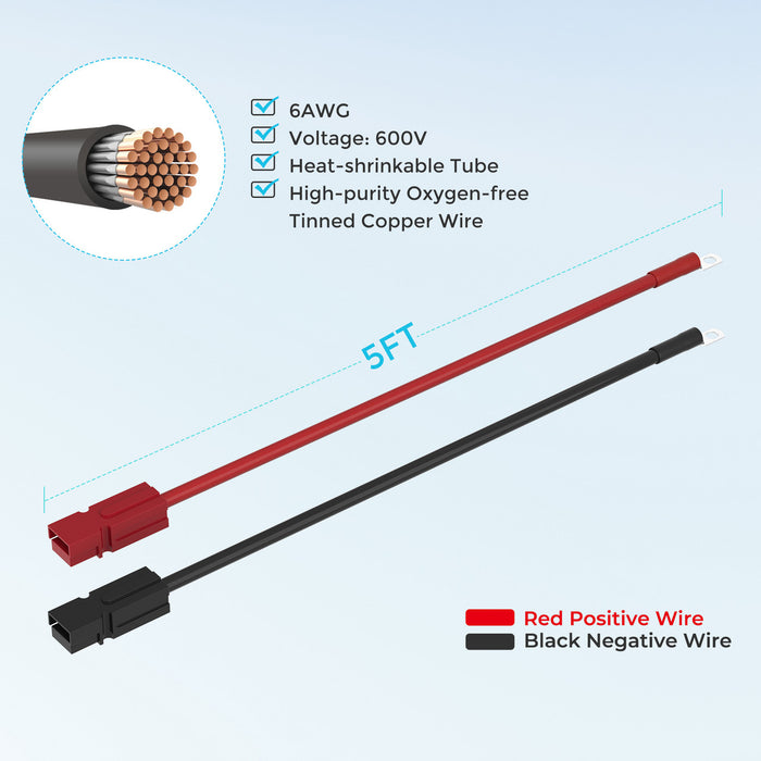 Renogy 5FT 6AWG Anderson Adapter Cable (Anderson PP75 - 3/8 in Lugs）