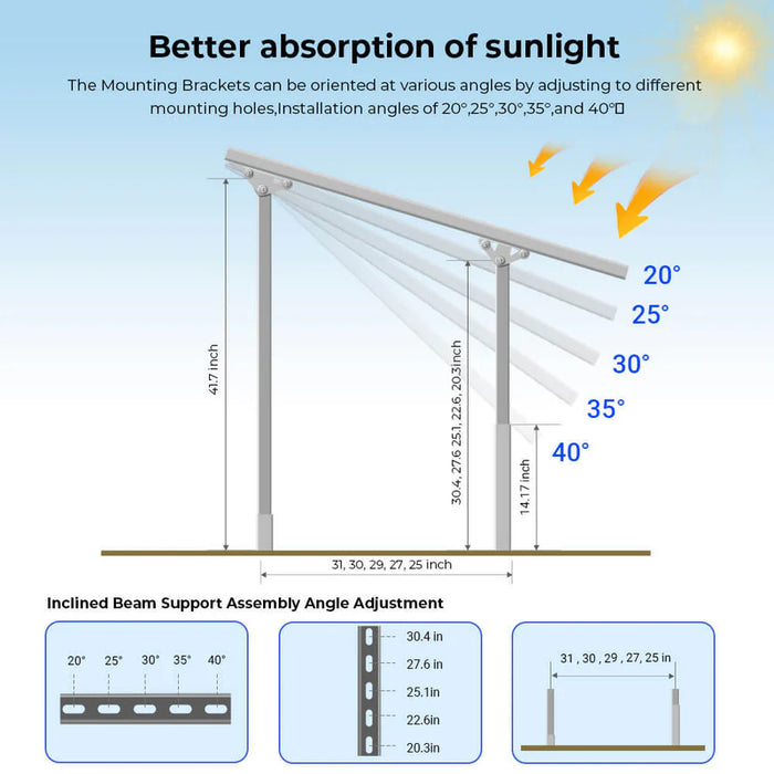 SunGoldPower Modular & Expandable Ground Mount Brackets for 2 × 400W–590W Solar Panels