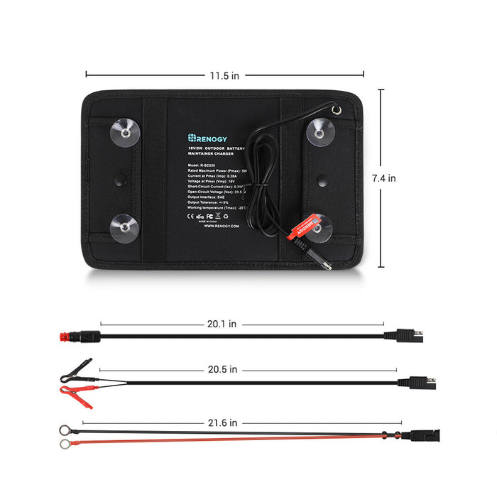 Renogy 5W Solar Battery Trickle Charger Maintainer