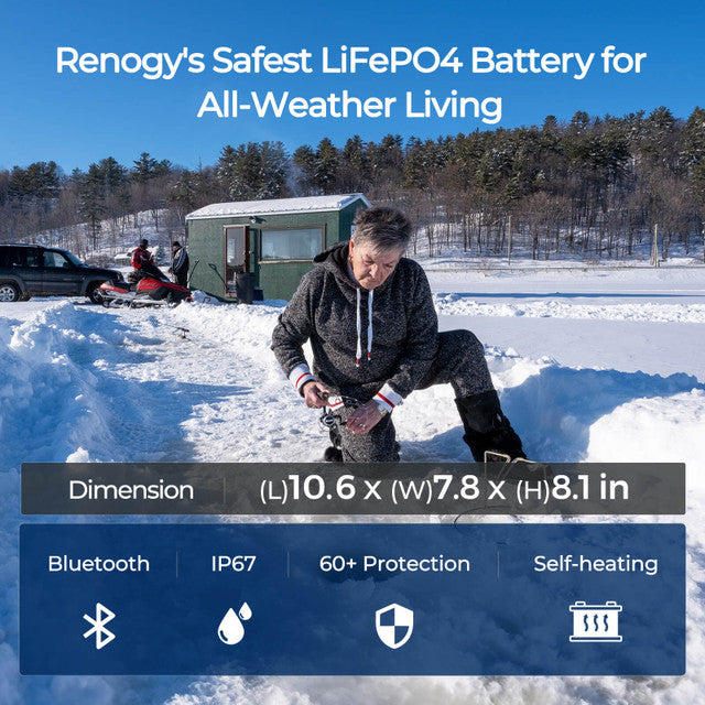 Renogy 12V 100Ah Pro Smart Lithium Iron Phosphate Battery With Bluetooth & Self-heating Function + Renogy ONE Core