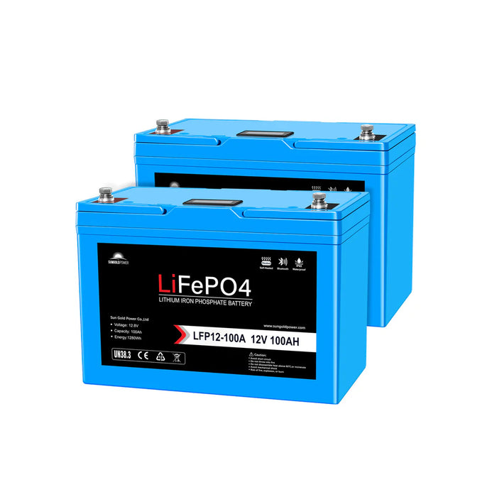 SunGoldPower 12V 100Ah LiFePo4 Deep Cycle Lithium Battery / Bluetooth / Self-Heating / IP65