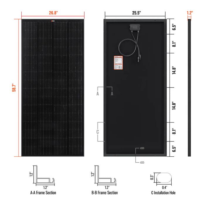 Rich Solar MEGA 200 Watt 12 Volt Monocrystalline Solar Panel