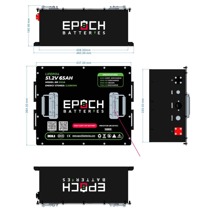 Epoch Batteries 48V 65Ah Golf Cart LiFePO4 Battery Complete Kit - Off Grid Stores