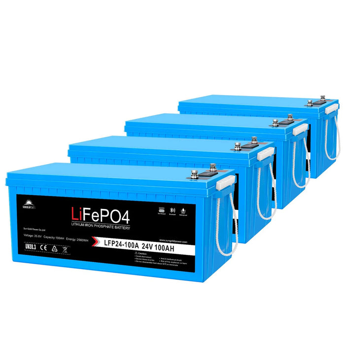 SunGoldPower 24V 100AH LifePO4 Deep Cycle Lithium Battery Bluetooth / Self-Heating / IP65