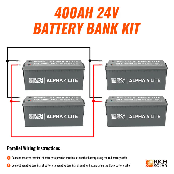 Rich Solar ALPHA 4 LITE 24V 200AH - 800AH LiFePO4 Lithium Battery Bank