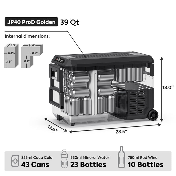 ICECO JP40 Pro Golden 39QT 37L Dual Zone Wheeled Car Fridge with Cover