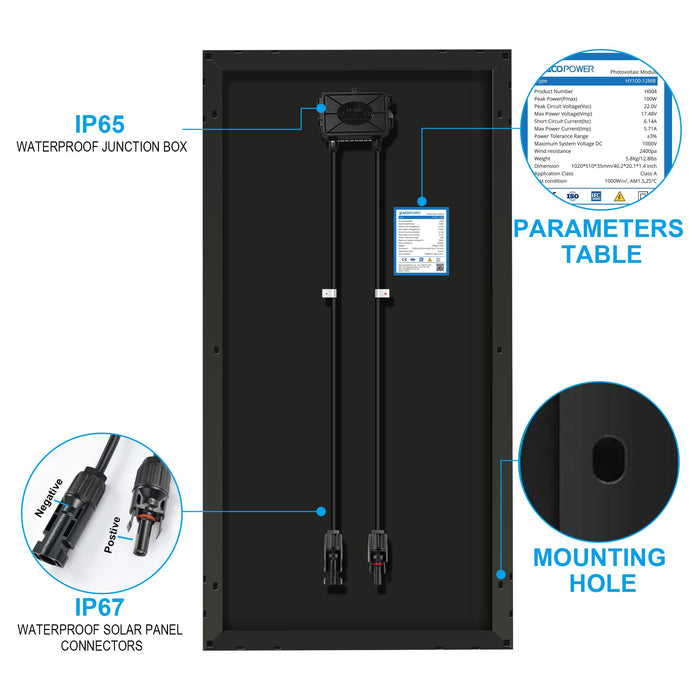 ACOPOWER 100 Watt Monocrystalline Solar Panels