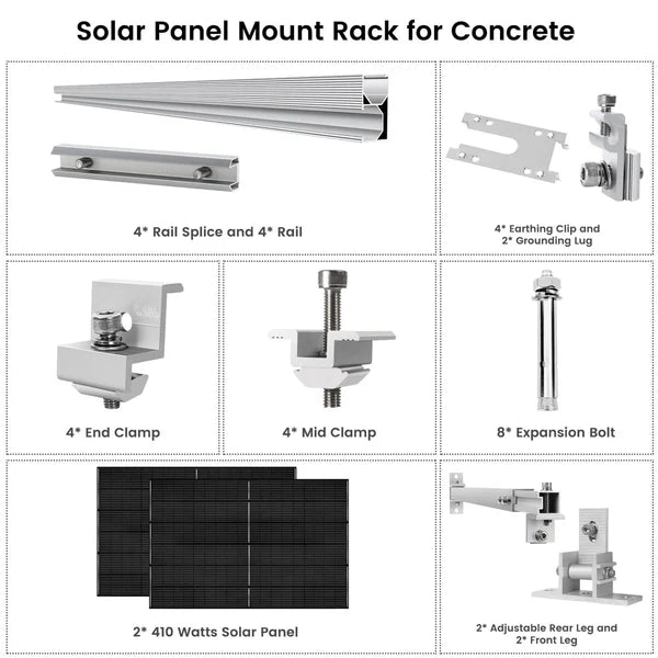 Natures Generator 2 x 410 Watt Monocrystalline Solar Panel  With Solar Panel Mount Rack