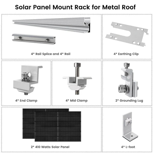 Natures Generator 2 x 410 Watt Monocrystalline Solar Panel  With Solar Panel Mount Rack