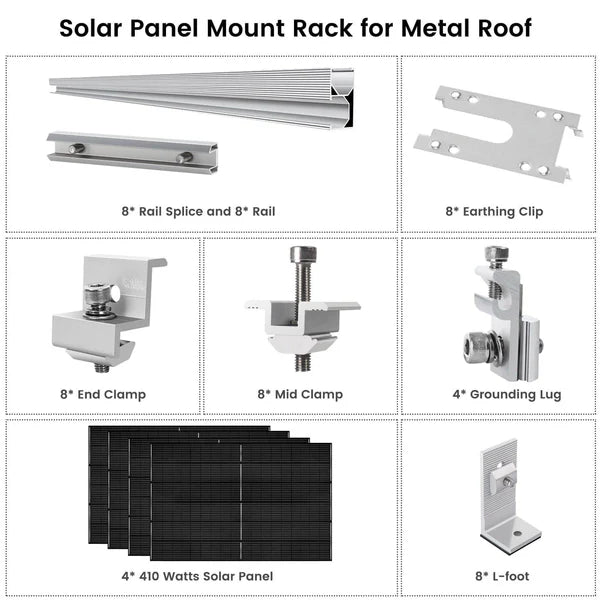 Natures Generator 4 x 410 Watt Monocrystalline Solar Panel With Solar Panel Mount Rack