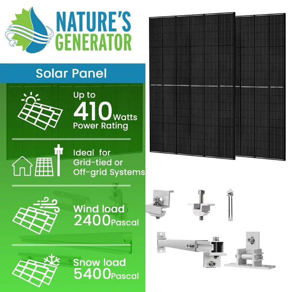 Natures Generator 4 x 410 Watt Monocrystalline Solar Panel With Solar Panel Mount Rack