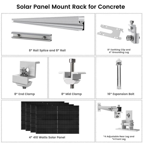 Natures Generator 4 x 410 Watt Monocrystalline Solar Panel With Solar Panel Mount Rack
