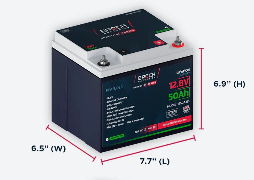 Epoch Batteries 12V 50Ah Bluetooth LiFePO4 Battery