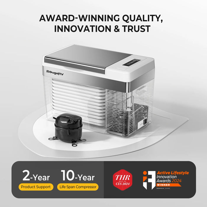 BougeRV 12V 30 Quart (28L) Portable Fridge & 30 Quart Insulated Protective Cover