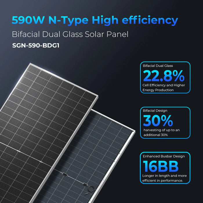 SunGoldPower 590W Bifacial N-Type Monocrystalline Solar Panel