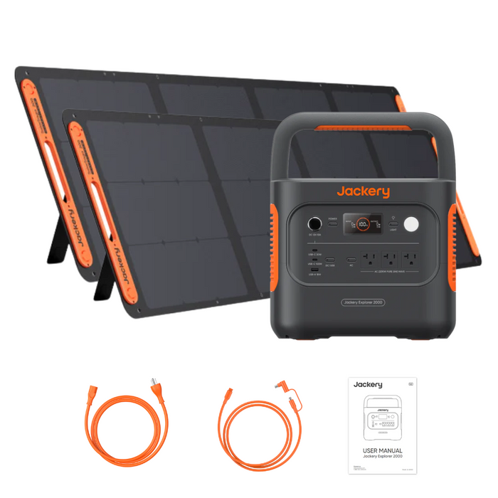 Jackery Explorer 2000 V2 Solar Generator + 2 x SolarSaga 200W Portable Solar Panels