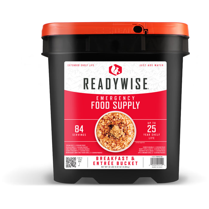 ReadyWise 84 Serving Breakfast and Entrée Grab and Go Food Bucket