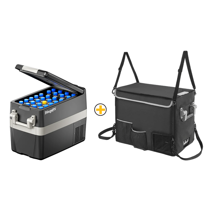 BougeRV 12V 42 Quart (40L) Portable Fridge/Freezer + Car Fridge Cover