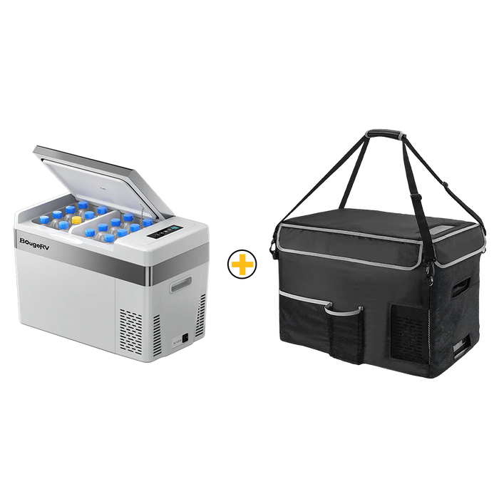 BougeRV 12V 30 Quart (28L) Portable Fridge & 30 Quart Insulated Protective Cover