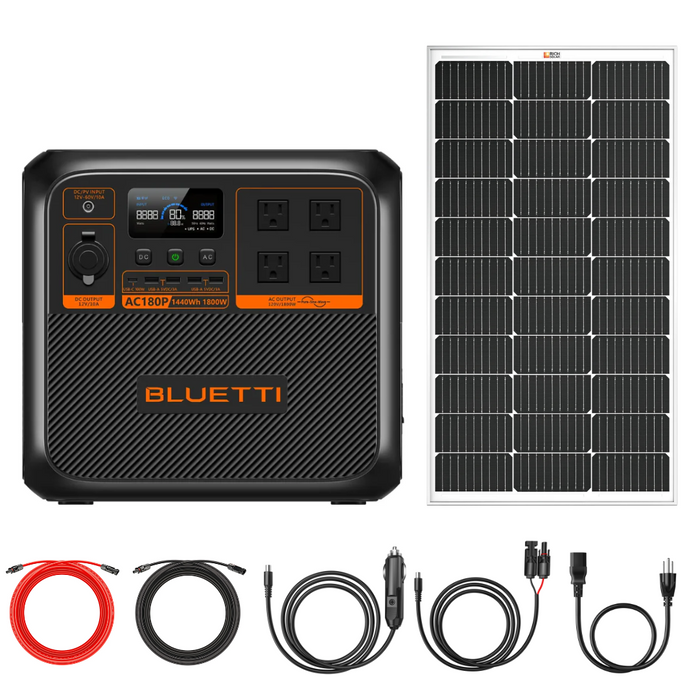 BLUETTI AC180P 1440Wh 1800W Solar Generator + Choose Custom Solar Panel Bundle Option