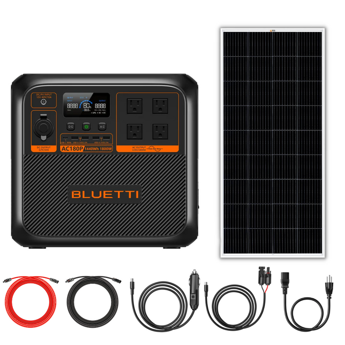 BLUETTI AC180P 1440Wh 1800W Solar Generator + Choose Custom Solar Panel Bundle Option