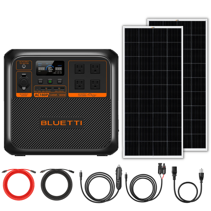 BLUETTI AC180P 1440Wh 1800W Solar Generator + Choose Custom Solar Panel Bundle Option