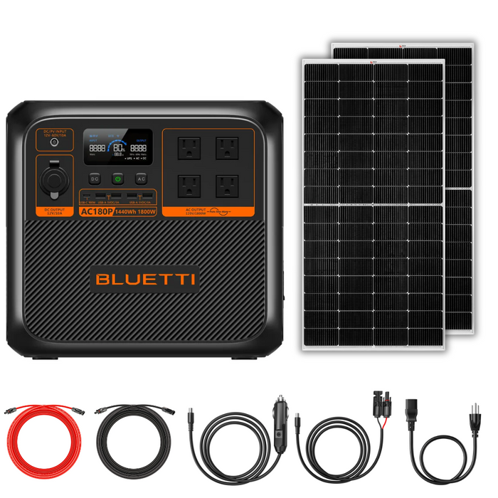 BLUETTI AC180P 1440Wh 1800W Solar Generator + Choose Custom Solar Panel Bundle Option