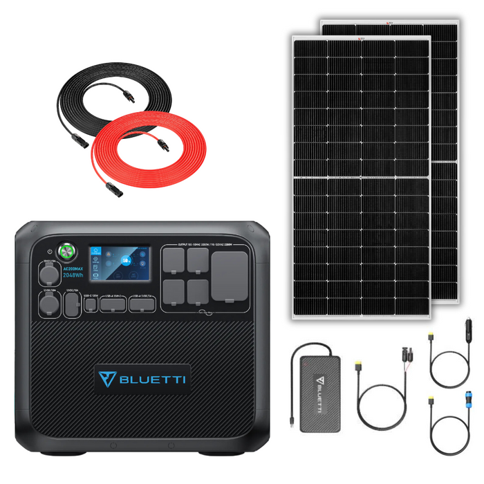 BLUETTI AC200MAX 2048Wh 2200W Solar Generator + 250W Rigid Monocrystalline Solar Panels Kit