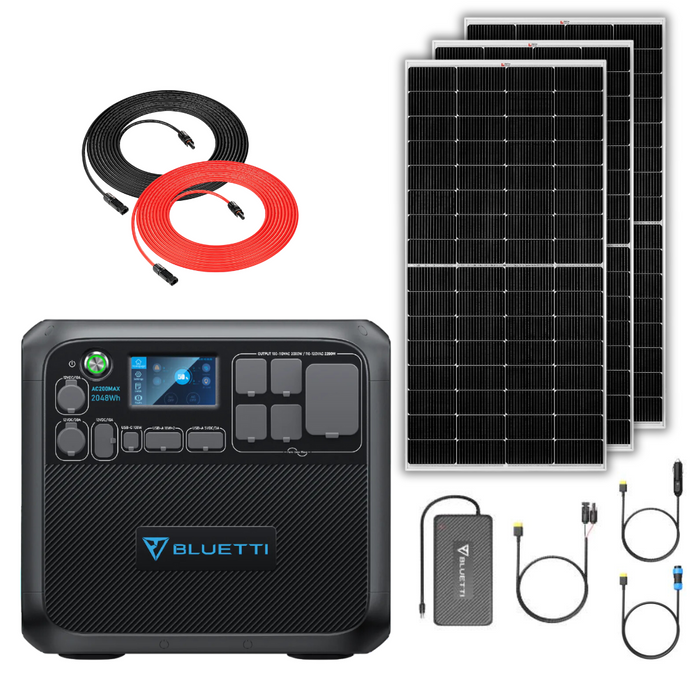 BLUETTI AC200MAX 2048Wh 2200W Solar Generator + 250W Rigid Monocrystalline Solar Panels Kit