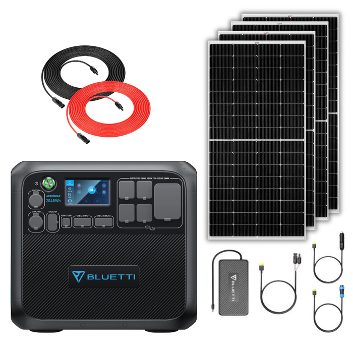 BLUETTI AC200MAX 2048Wh 2200W Solar Generator + 250W Rigid Monocrystalline Solar Panels Kit