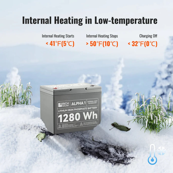 Rich Solar 12V 100Ah LiFePO4 Lithium Iron Phosphate Battery w/ Internal Heating and Bluetooth Function